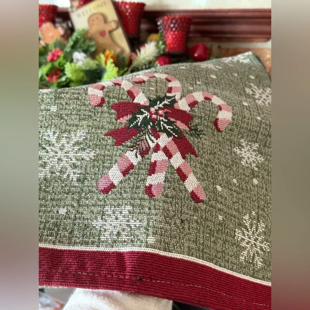 Holiday Candy Cane Table Runner in Green and Red 68” long NEW